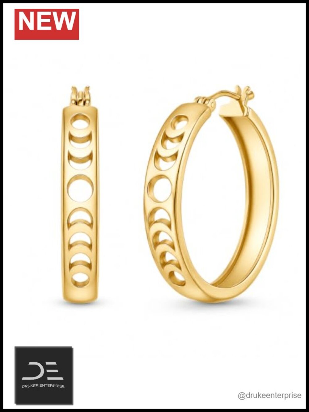 14K Gold Plated Moon Phase Hoop Earrings for Women 25mm Celestial Witchy